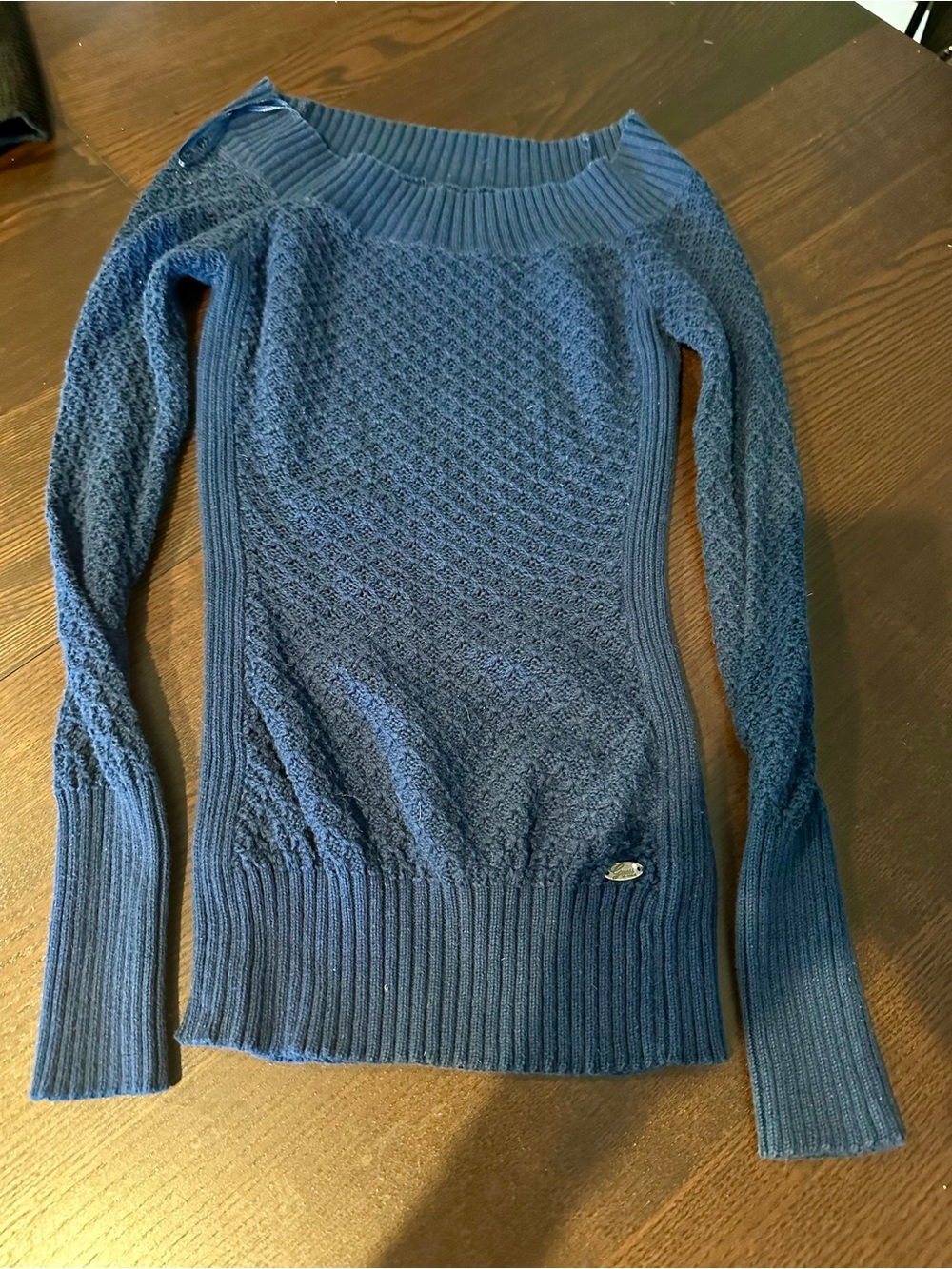 Guess Navy Off-the-Shoulder Knit Sweater